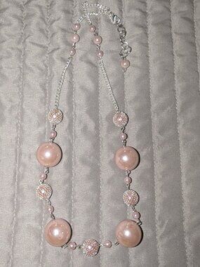 $1 with Bundle ~ Blush Pink Faux Pearl Statement Necklace 6470